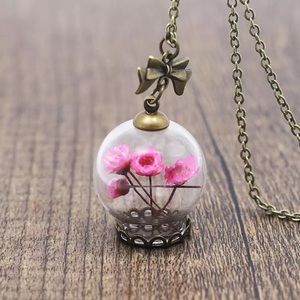24 HRS SALE ONLY Pink Flower in a bottle Necklace - Unique and beautiful